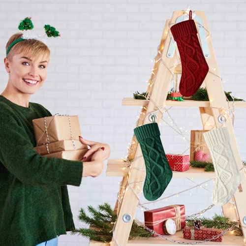 Kunyida Pack of 6 18" Burgundy Ivory Green Knit Christmas Stockings - Rustic Cable 6-Pack