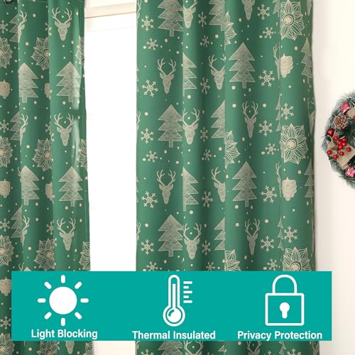 Bentrilisa Green Christmas Window Curtains 2 Panels 52x84 Inch Grommet Top Holiday Decor