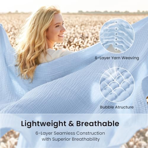 Love's Cabin King Size Cotton Muslin Blanket Sky Blue 108x90 for Bed