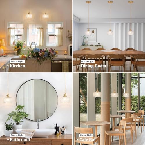Shenmoyl Pendant Light 2 Pack with Clear Striped Glass Lmapshade,