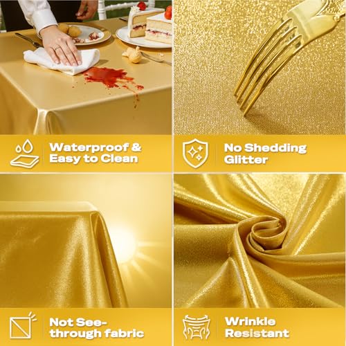 Htper 6 Pack Gold 60x102in Sequin Tablecloths Waterproof Shimmer for Rectangle Tables