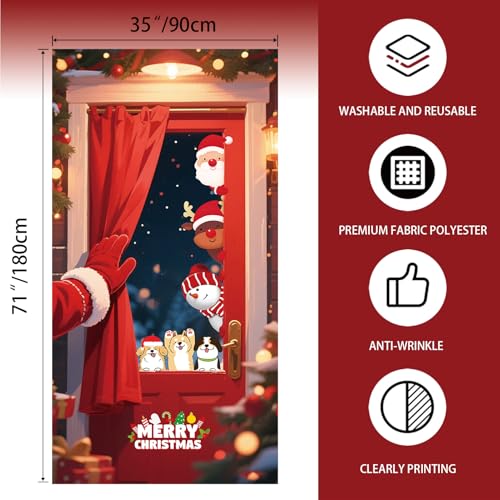 Christmas Snowman & Dog Door Cover - Red Holiday Porch Sign 71x35in