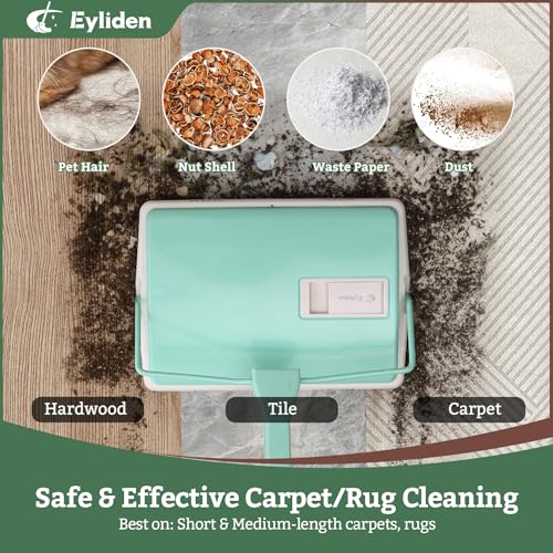 Eyliden Mint X-Large Carpet Sweeper - Quiet Manual Cleaner for Short & Medium Pile Rugs