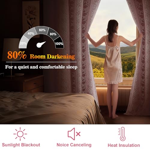 Yinhua Pink Curtains for Girls Room Double Layer Blackout Bedroom 84
