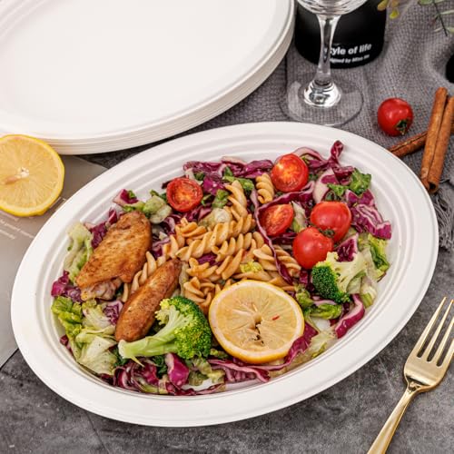 WELLIFE 12 Inch Compostable Paper Plates 125-Pack White Heavy Duty Eco-Friendly