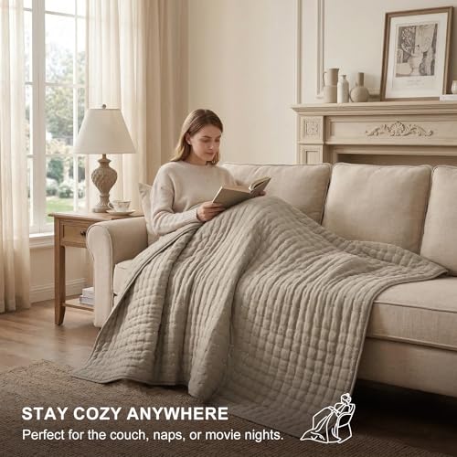Oversized King Quilt Set - Deep Beige with White Cross Stitching, 116x106 inches, Microfiber
