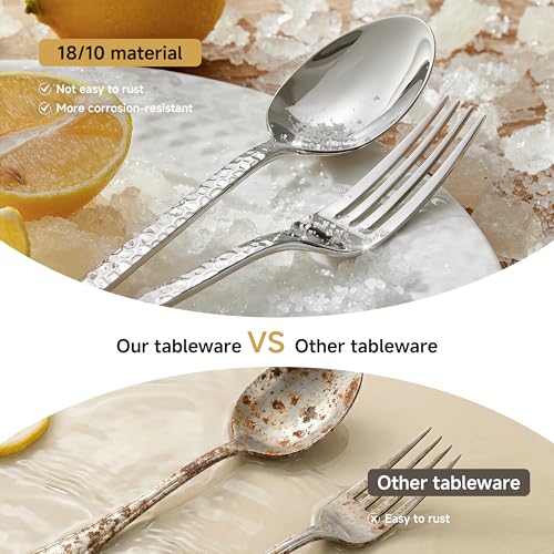 12-Piece Hammered Dinner Forks Set - 18/10 Stainless Steel, 8 Inch