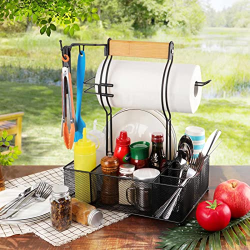 FANGSUN Grill Caddy with Paper Towel Holder - Black Outdoor BBQ Organizer