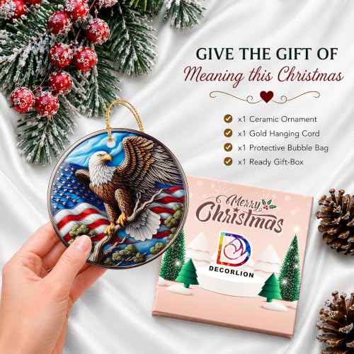 Patriotic Eagle Ornament - American Flag Keepsake, 2.9 inch glazed ceramic