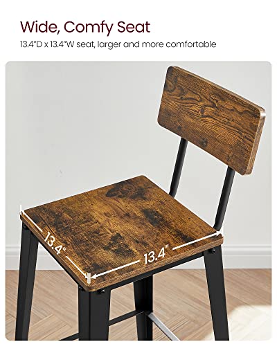 VASAGLE Set of 2 Industrial Rustic Brown and Ink Black Bar Stools 29.7 Inches Tall with Back