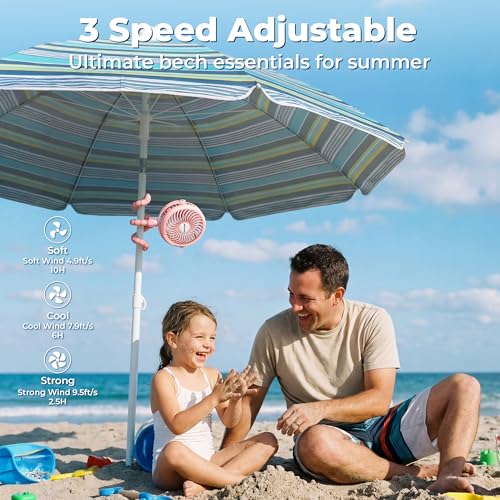 AMACOOL Pink Battery Operated Stroller Fan - Portable Clip-On & Rechargeable