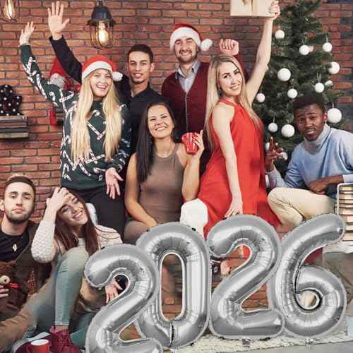 40 Inch Number 2026 Balloons Silver, Giant Foil Mylar Helium Balloons for 2026 New Years Party Decorations New Years Eve Party Supplies Decoracion De A?o Nuevo 2026 Graduation | Silver