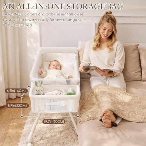 UBBTWJ White 4-in-1 Baby Bassinet Bedside Sleeper & Crib with Storage
