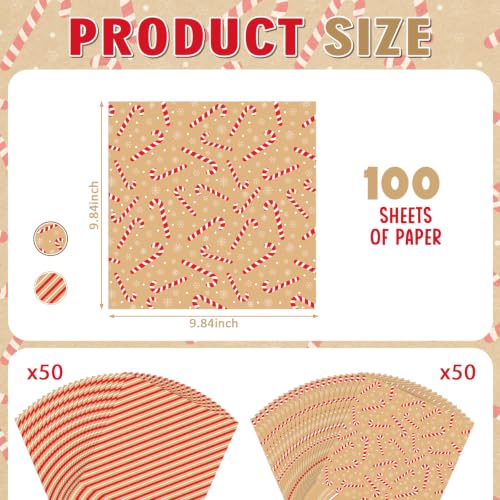 Maitys 100 Sheets Christmas Wax Paper for Food Candy Cane Wrapping - Classic