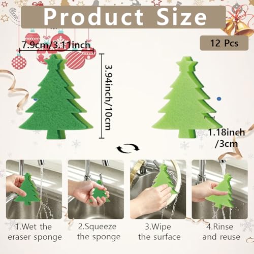 12Pcs Christmas Tree Shaped Sponge for Washing Dishes Dual Sided