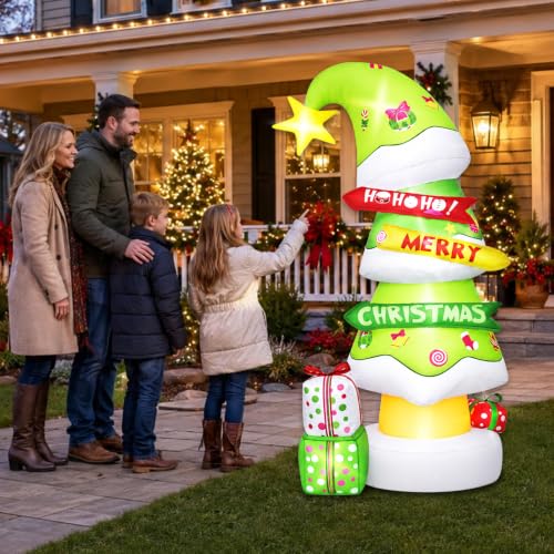 6 FT Christmas Outdoor Inflatable Decorations, Blow Up Tree with LED