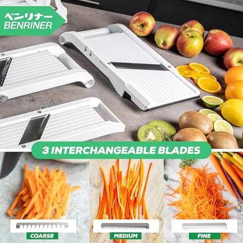 Benriner Super Slicer Mandoline with 4 Japanese Stainless Steel Blades - White, 14.5x5.25 inches