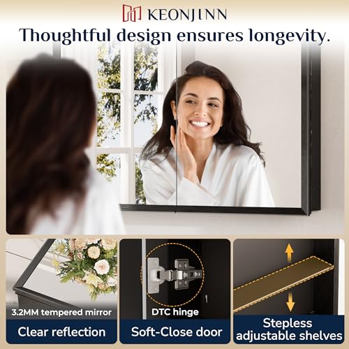 Keonjinn 15x19 Inch Black Medicine Cabinet Mirror with Beveled Frame - Assembly Needed