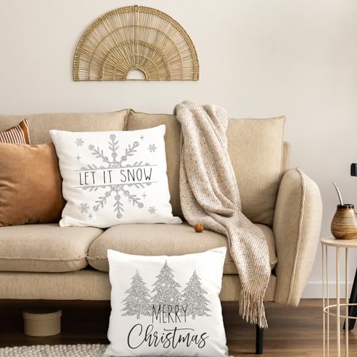 AOFANGGO Christmas Pillow Covers 18x18 Set of 4 Silver Holiday