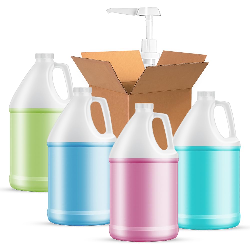 1-Gallon Plastic Jug (4-Pack) Reusable w/Shipping Box, Food-Safe, BPA Free | Heavy-Duty HDPE Containers for Water, Sauces, Soaps, Detergents, Liquids | Screw-On Cap transparent