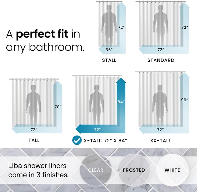 LiBa Waterproof Shower Curtain - Premium Non-Toxic PEVA with Rust-Proof Grommets | Frosted 72x84 Inches