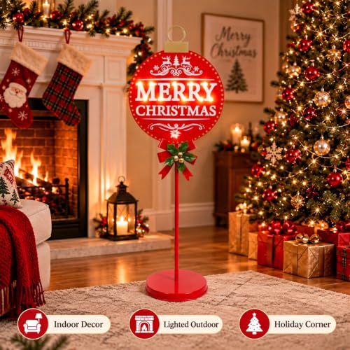 Merry Christmas Round LED Sign with Battery-Powered Outdoor Decor