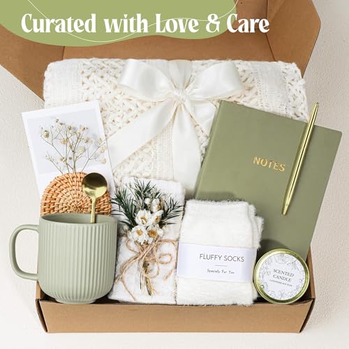 Sage Green Self Care Gift Basket for Women - Cozy Care Package, Relaxing Set for Best Friend, Sister, Mom, Girlfriend