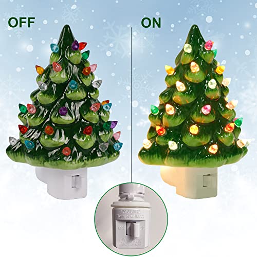 Hausse Christmas Ceramic Tree Night Light Without Snow Cover, Multicolor Decor, 4.9 inch