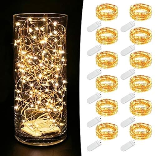 MUMUXI 12 Pack 7.2ft Fairy Lights Battery Operated String Lights, 20 Mini LEDs for Centerpiece Table Decorations, Wedding Party Bedroom Mason Jar Christmas Decor, Warm White