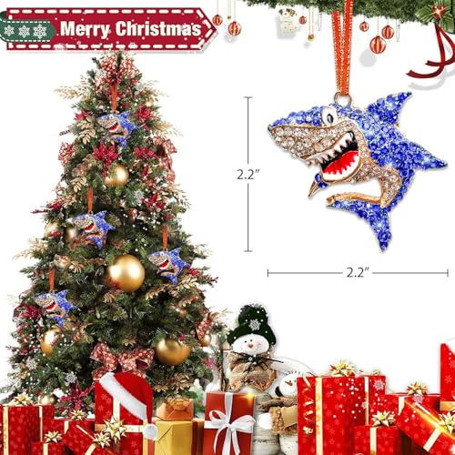HEYINSHEN Rhinestone Shark Christmas Ornament - Metal Hanging Holiday Decor
