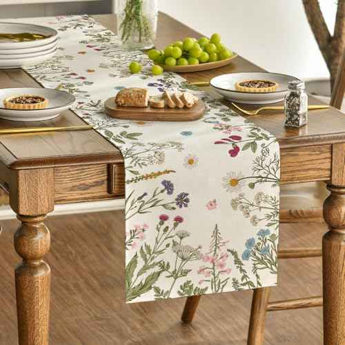 Artoid Mode Flowers Spring Table Runner, Seasonal Kitchen Dining Table Decoration for Home Party Decor 13x72 Inch