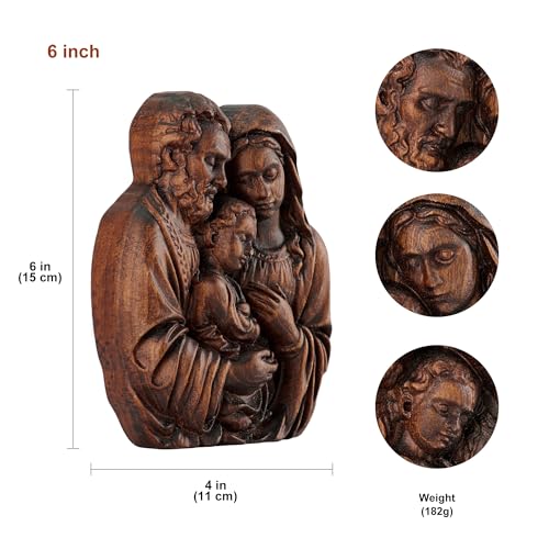 Art Deco Holy Family Wooden Wall Decor - 6 Inch Catholic Religious Statue