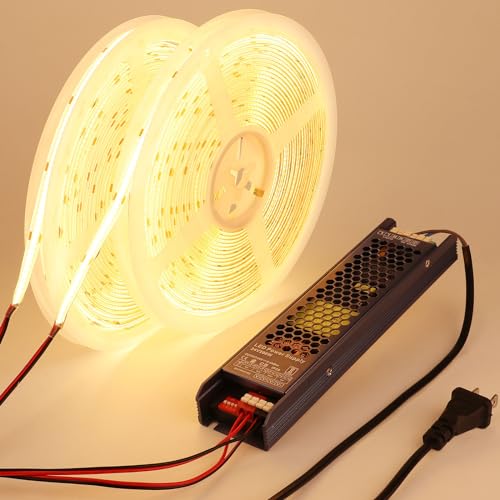 Outdoor Waterproof COB LED Strip Lights 65.6ft with Power Supply - Warm White, IP65