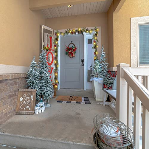 Haniz Christmas Garland 5.5 FT, 8 Lighting Modes Battery Operated, Lighted Christmas Garland 20 LEDs Pine Cones Red Berries