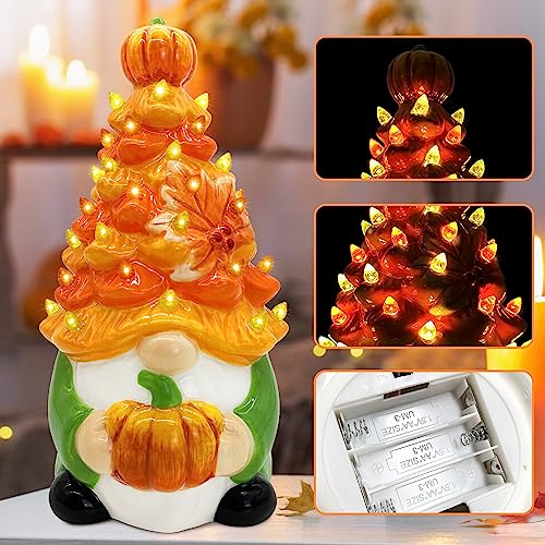 Hexagram Fall Gnomes Ceramic Tree Decor - 8.5x5.2 Inch Thanksgiving Home Accent