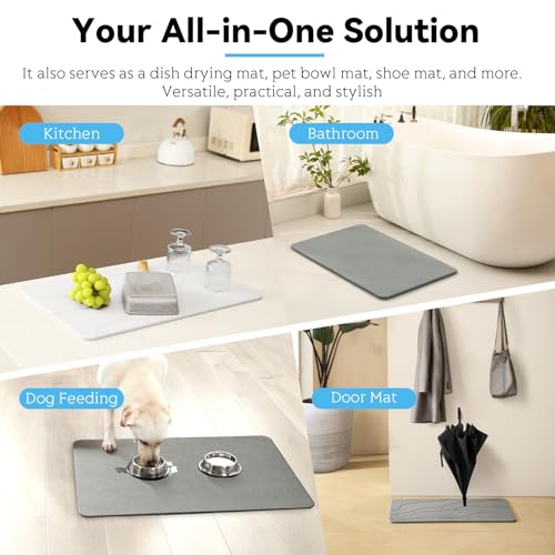 Realion Dark Gray Stone Bath Mat - Quick-Drying Non-Slip Diatomaceous Earth Bathroom Rug 23.5"x15.5"