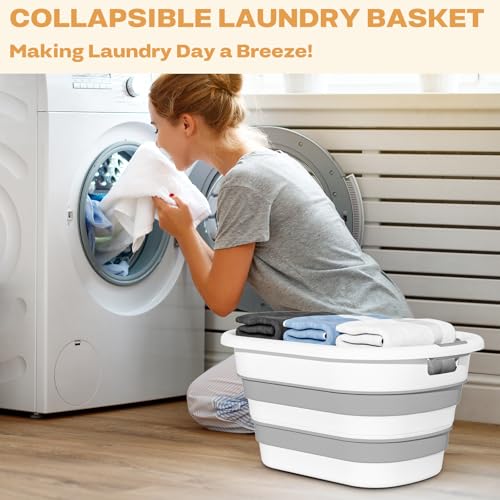 43L Collapsible Laundry Basket Grey 2 Pack - Space-Saving Plastic Hamper