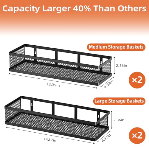 Black Wall Mount Spice Rack Set - 4 Pack Pantry & Kitchen Organizer