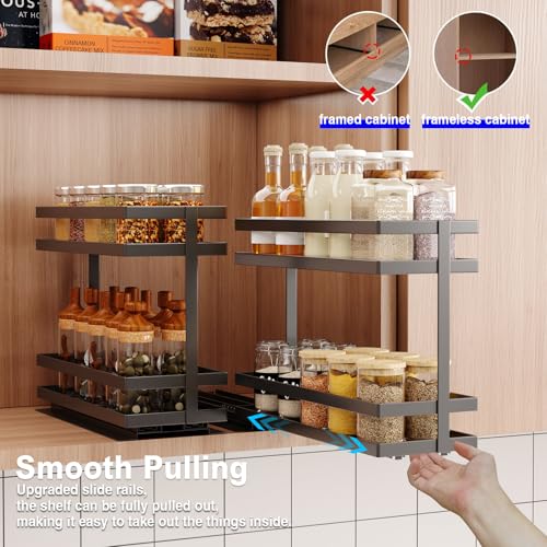 Mustorn Black 2-Tier Pull-Out Spice Rack Organizer for Cabinets