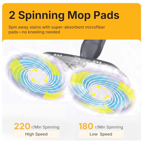 NEWBULIG Modern Grey Spin Steam Mop with 4 Cleaning Modes, LED Headlights & Large Water Tank - 14.4" x 6.6" x 47.2"