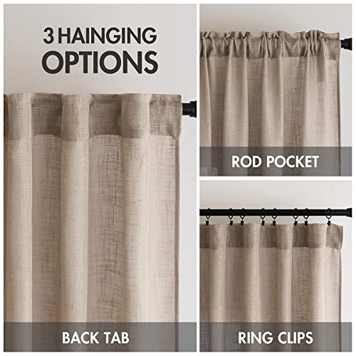 MIULEE Taupe Linen Curtains 52x96 Inch Pack of 2 Textured Window Drapes