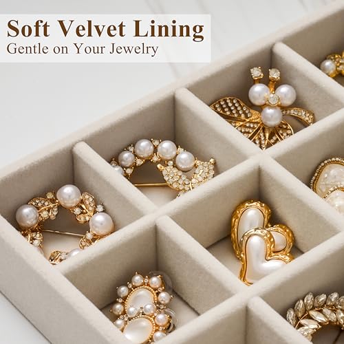 Large Beige Velvet Jewelry Drawer Organizer Trays - 4-Layer Stackable Insert Set with Removable Dividers, Magazine Size