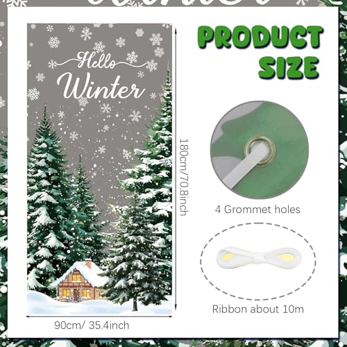 Grey Winter Forest Door Cover Banner 180x90cm with Hanging Rope