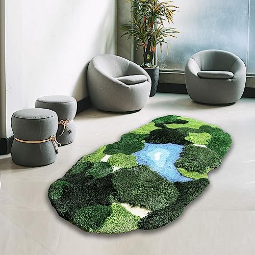 35x60 Inch 3D Moss Rug Shag Carpet Tropical Indoor Non Slip Floor Mat for Bedroom & Living Room - Green