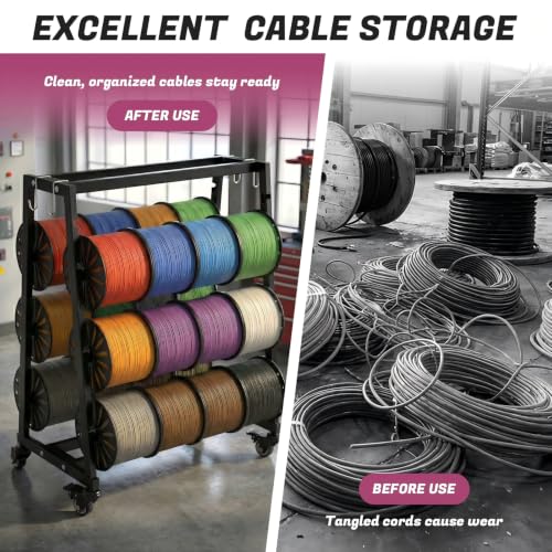 Heavy-Duty Wire Spool Rack with Locking Casters & Accessories for Industrial Use