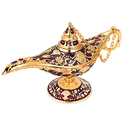 K COOL Classic Aladdin Magic Genie Lamp Legend Wishing Light Costume Lamp Metal Carved Cone Incense Burner for Home Tabletop Decoration Party Birthday Halloween Christmas(Dark Purple)