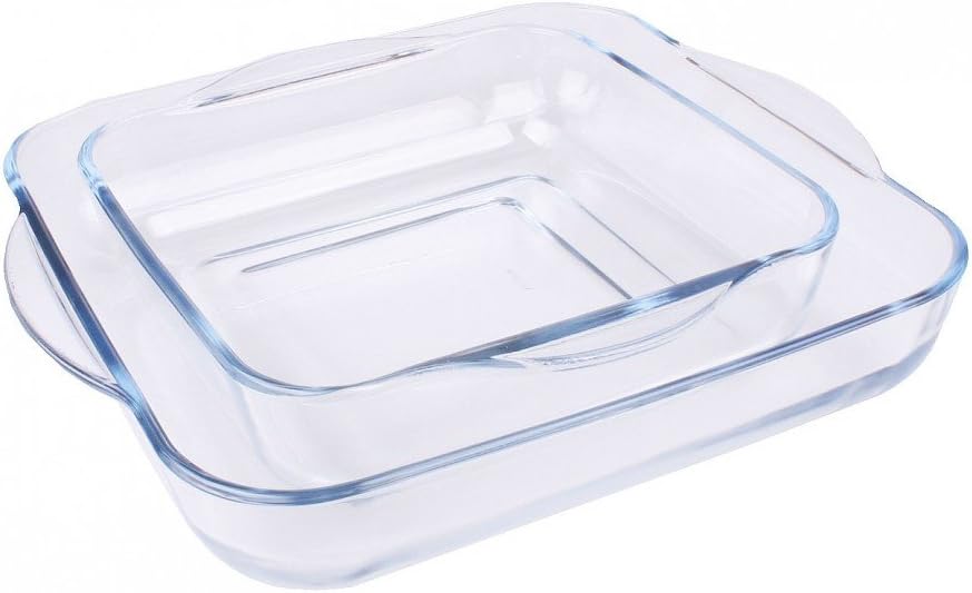 Borcam Baking Dishes Set of 2 - Clear Glass, Perfect for Careful Cooking | 31.5 x 28 x 6 cm
