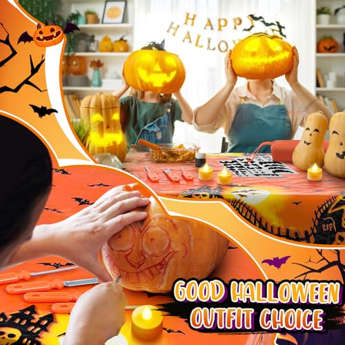Orange Halloween Pumpkin Carving Kit - 6 Sets with Tools, Stickers & Lights