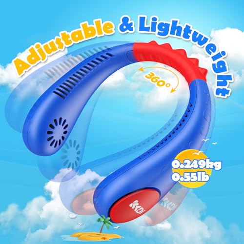 Kids Neck Fan Blue & Red Portable Bladeless Neck Cooler 4 Speeds Rechargeable