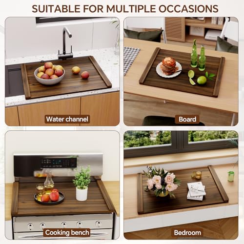 Wooden Stove Cover and Serving Tray - Rustic Kitchen Protects & Adds Counter Space - Brown - 30x22 inches
